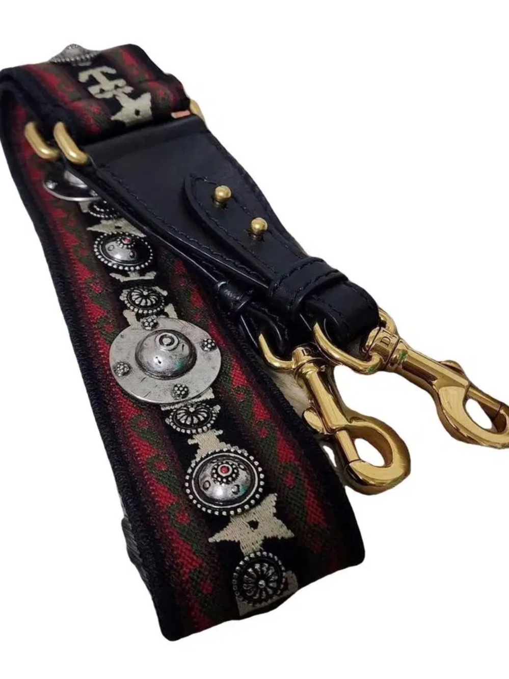 Southwestern inspired navy blue leather brass tone clasps medallions belt/strap - Picture 14 of 15